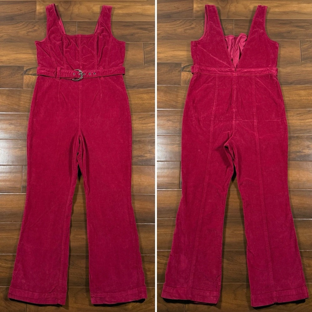 Free People Women's Size 10 Holly Berry Velvet Party Starter Belted Jumpsuit